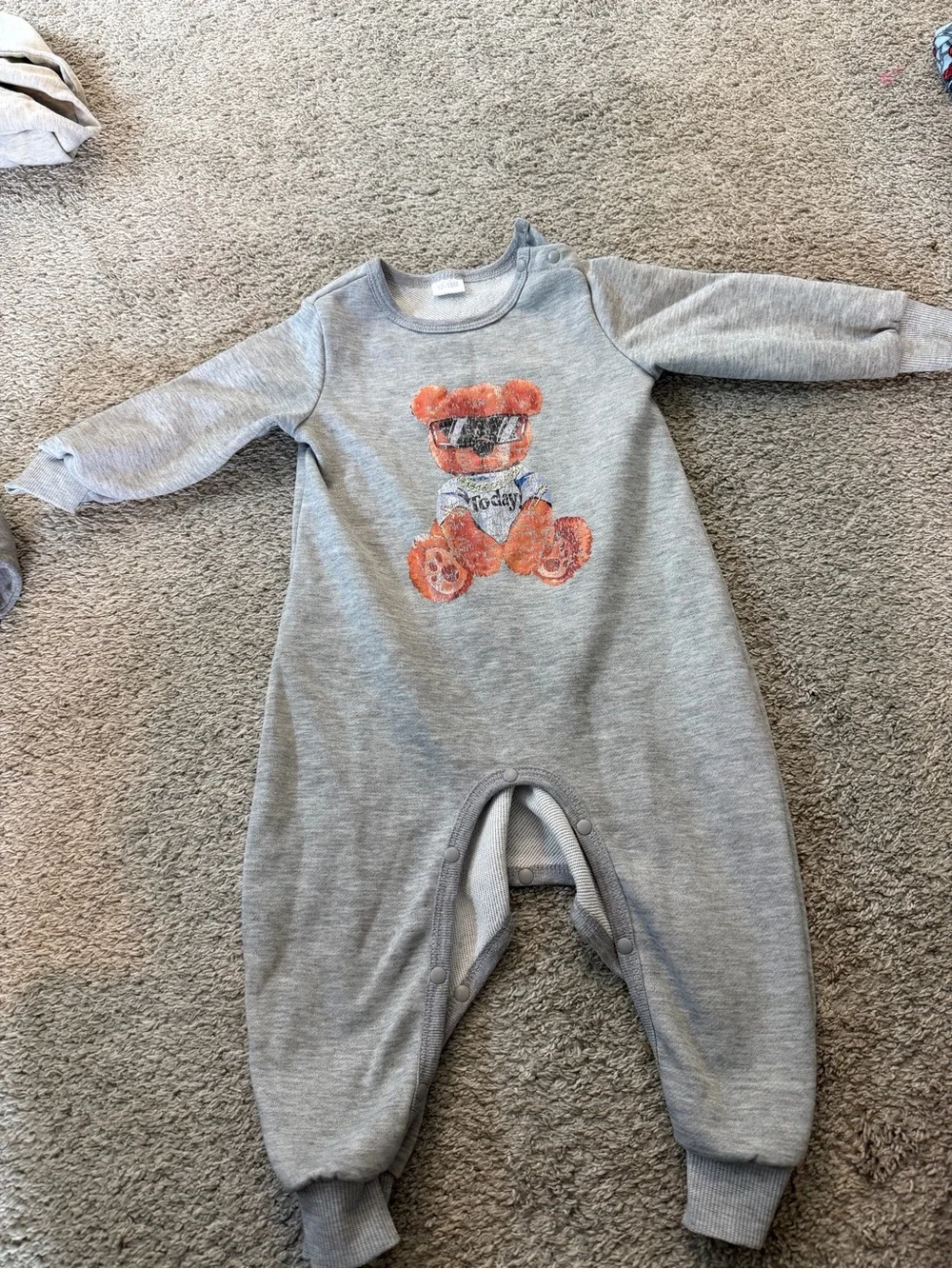 Gray Teddy Bear Graphic Baby One-Piece